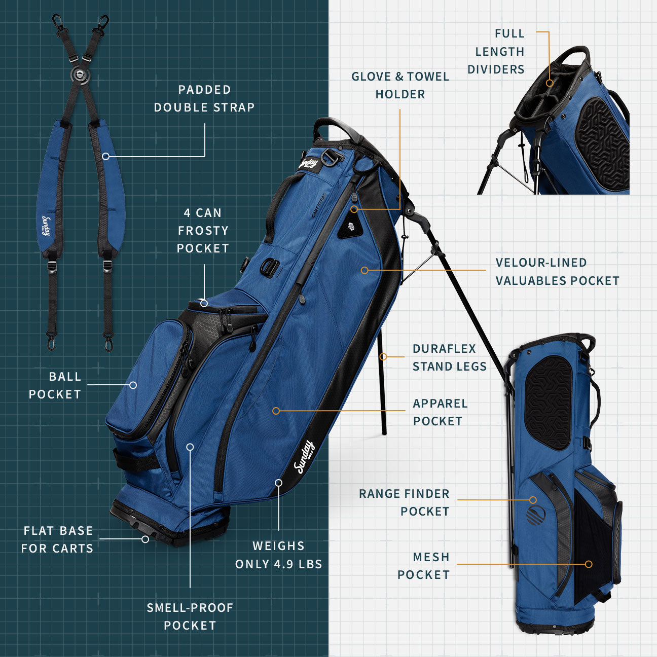 Ryder | Navy Blue Full Size Stand Bag